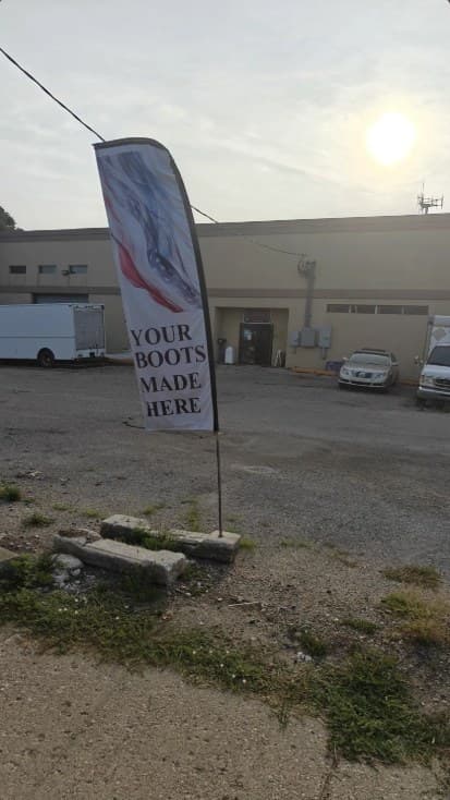 Your Boots Made Here flag outside Liberty Footwear factory